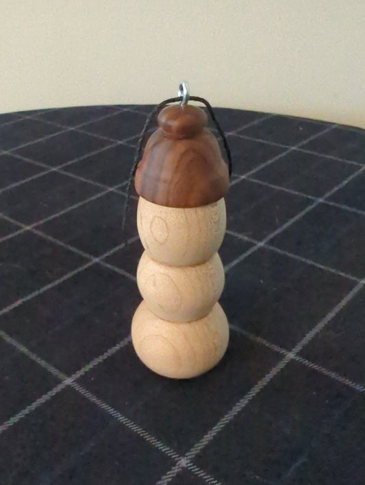 Snowman Ornament - Maple w/ Rosewood Beanie Hat